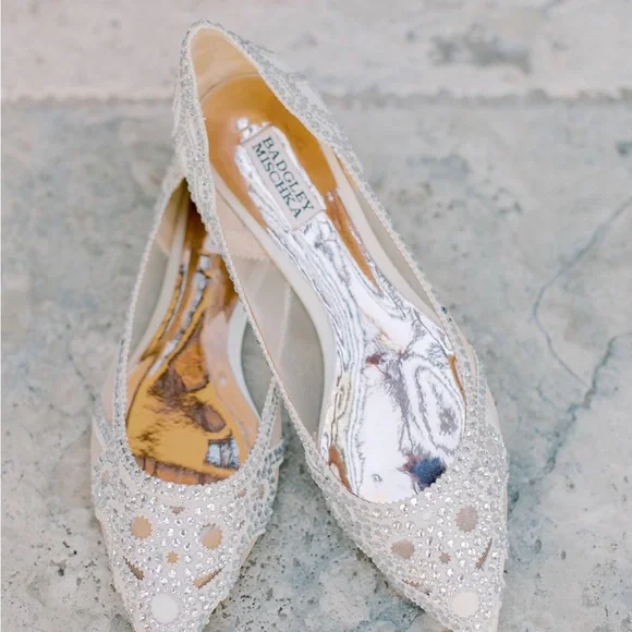 Badgley Mischka Gigi Crystal Embellished Pointed Toe Flats - Picture 1 of 8